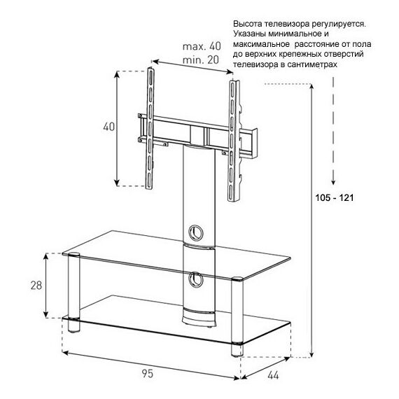 Тумбы и стойки для телевизоров: Стойка под телевизор Sonorous NEO 95 B SLV 2 полки, крепеж для ТВ, max нагрузка 40кг, поворот 35o, 1210х950х440мм (ВхШхГ), черное стекло / серебристые ножки (на фото) фотографии
