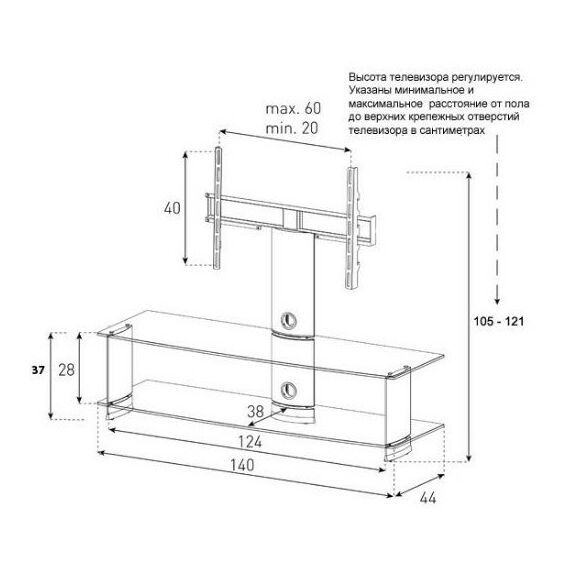 Тумбы и стойки для телевизоров: Стойка под телевизор Sonorous PL 2000 B-HBLK 2 полки, крепеж для ТВ, max нагрузка 60кг, поворот 35o, 1210х1400х440мм (ВхШхГ), черное стекло / черные ножки (на фото) фотографии