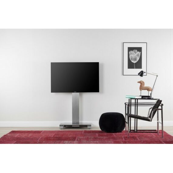 Тумбы и стойки для телевизоров: Стойка под телевизор Sonorous PL 2510-B-INX 1 полка, крепеж для ТВ, max нагрузка 50кг, поворот 35o, 1460х650х500мм  (ВхШхГ),  черное стекло / ножки стального цвета фотографии