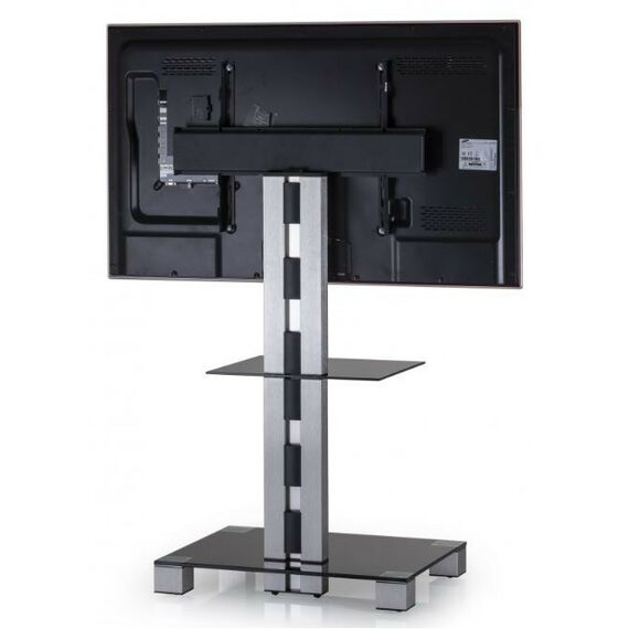 Тумбы и стойки для телевизоров: Стойка под телевизор Sonorous PL 2515-B-INX 2 полки, крепеж для ТВ, max нагрузка 50кг, поворот 35o, 1440х650х500мм  (ВхШхГ),  черное стекло / ножки стального цвета фотографии