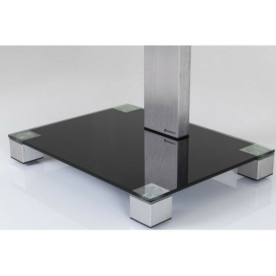 Тумбы и стойки для телевизоров: Стойка под телевизор Sonorous PL 2515-B-INX 2 полки, крепеж для ТВ, max нагрузка 50кг, поворот 35o, 1440х650х500мм  (ВхШхГ),  черное стекло / ножки стального цвета фотографии