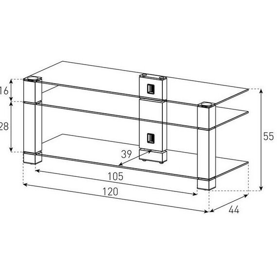 Тумбы и стойки для телевизоров: Тумба под телевизор Sonorous PL 3400 B HBLK 3 полки, max нагрузка 50 кг, 590х1200х440мм (ВхШхГ), черное стекло / черные ножки фотографии