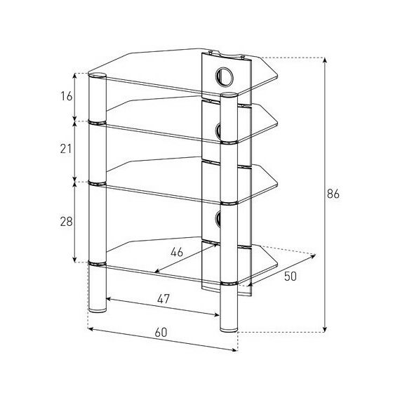 Тумбы и стойки для телевизоров: Стойка под телевизор Sonorous RX 2140-C-SLV 4 полки, max нагрузка 40 кг на каждую полку, 860х600х500мм (ВхШхГ), прозрачное стекло / серебристые ножки фотографии