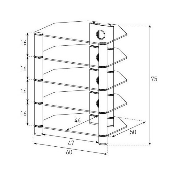 Тумбы и стойки для телевизоров: Стойка под телевизор Sonorous RX 2150-B-HBLK 5 полок, max нагрузка 40 кг на каждую полку, 750х600х500мм (ВхШхГ), черное стекло / серебристые ножки фотографии