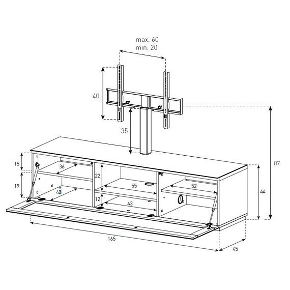 Тумбы и стойки для телевизоров: Стойка под телевизор Sonorous ST 161F WHT WHT BS нагрузка 40кг, крепеж для ТВ, угол поворота 35o, 870х1650х450мм,  белое стекло /  ножка стального цвета/ белые ящик фотографии