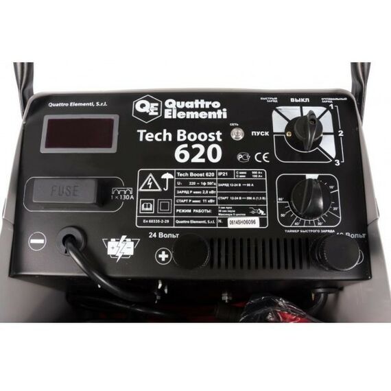 Зарядные и пуско-зарядные устройства: Пуско-зарядное устройство Quattro Elementi Tech Boost 620 12 / 24 Вольт, заряд до 90А, пуск до 590 А, таймер, 28 кг фотографии
