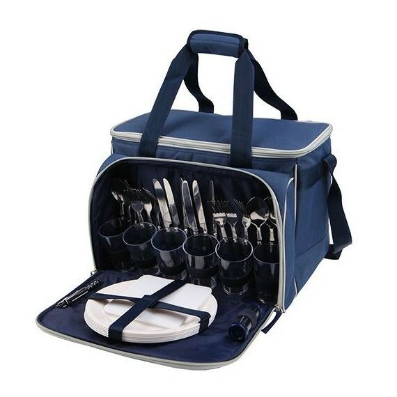 Все для пикника: Набор для пикника Арктика 4100-6 синий сумка-холодильник (22 л), стакан 6 шт, вилка 6 шт, ложка 6 шт, нож 6 шт, тарелка 6 шт, солонка-перечница 1 шт, штопор 1 шт, разделочная доска 1 шт фотографии