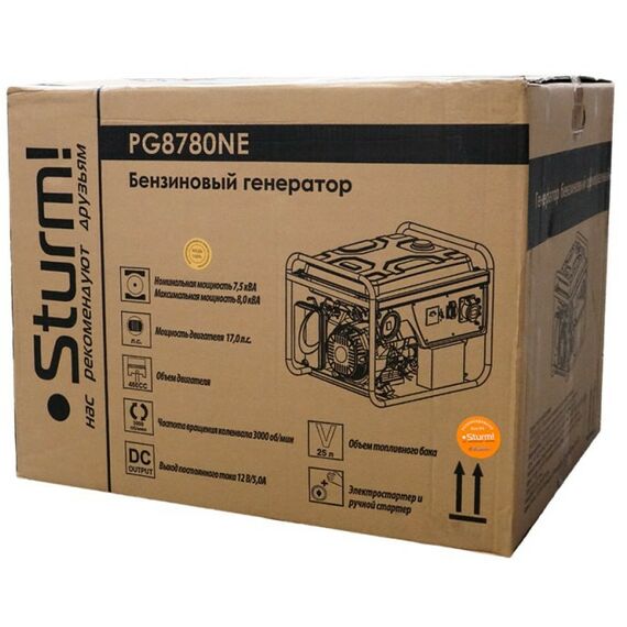 Электростанции: Бензогенератор Sturm! PG8780NE 7.5/8 кВа, AVR, эл/ручн стартер, 77 кг, бак 25 л фотографии