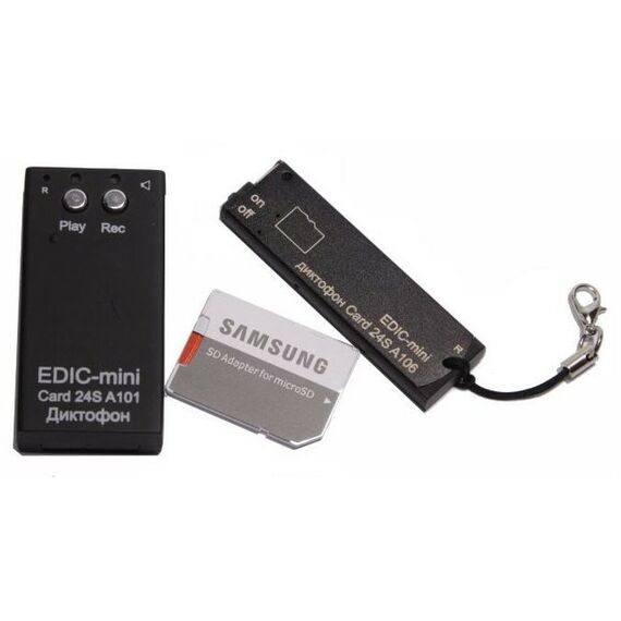 Цифровые диктофоны: Цифровой диктофон Edic-mini Card24S А106 металл, размер 5*17*57мм, вес 8г, автономность до 75ч, аккумулятор фотографии