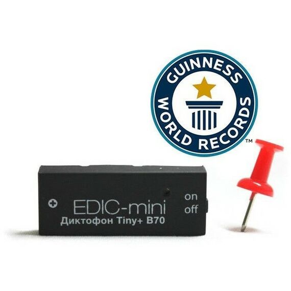 Цифровые диктофоны: Цифровой диктофон Edic-mini Tiny+ B70-75HQ пластик, размер 7*15*37мм, вес 7г, автономность до 12ч, батарейка фотографии