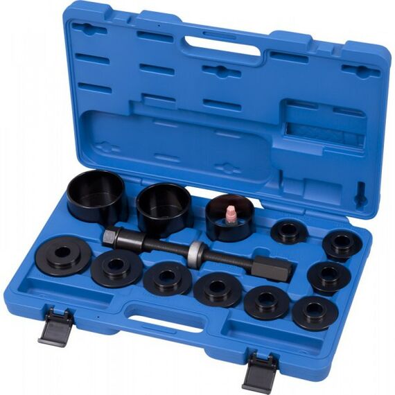Демонтажный инструмент: Набор оправок для монтажа и демонтажа ступичных подшипников МАСТАК 100-30014C кейс, 14 предметов фотографии