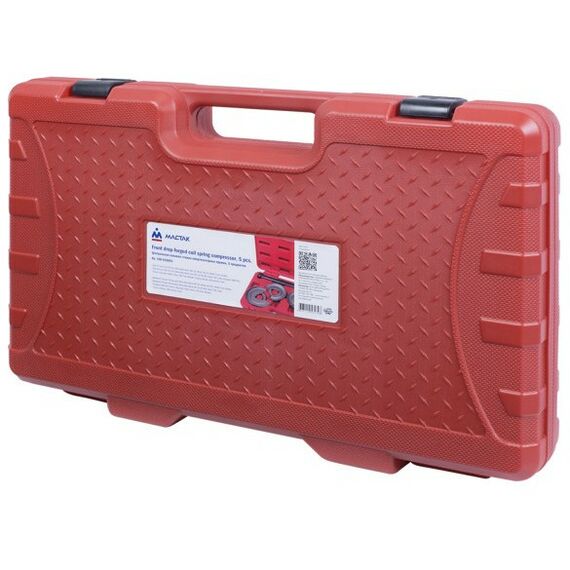 Демонтажный инструмент: Стяжка амортизаторных пружин МАСТАК 100-01005C центральная, кованая, дисковые держатели, кейс, 5 предметов фотографии