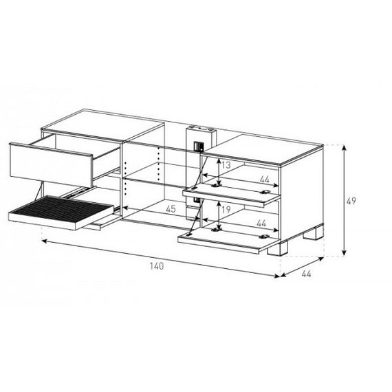 Тумбы и стойки для телевизоров: Стойка под телевизор Sonorous MD 9340-C-INX-WNT 3 полки, 4  ящика, max нагрузка 80кг,   490х1400х440мм (ВхШхГ),   прозрачное стекло /  ножки стального цвета/ орех ящики фотографии