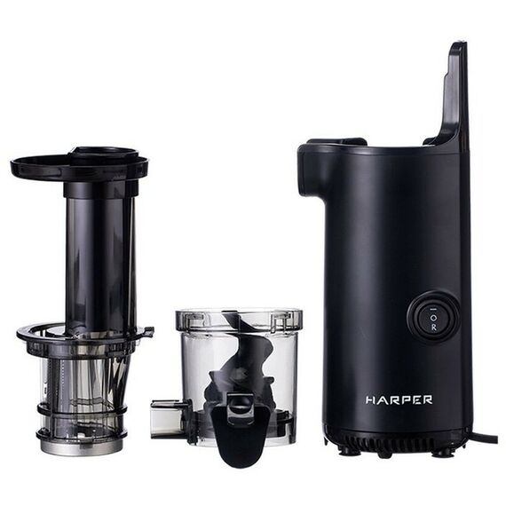 Соковыжималки: Соковыжималка шнековая HARPER HJE-S01 Black 130Вт, реверс, скорость отжима 50-70 об/мин, емкость для сока 600мл, емкость для жмыха 450 мл фотографии
