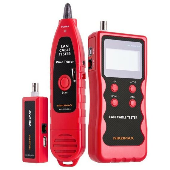 Монтажное оборудование: Кабельный тестер Nikomax NMC-TED400TR с LCD дисплеем, UTP/STP, RJ45, RJ12, RJ11, BNC, USB, с функцией измерения длины и трассировкой кабелей фотографии