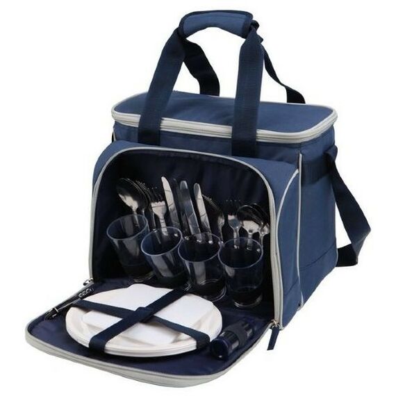 Все для пикника: Набор для пикника Арктика 4100-4 синий сумка-холодильник (13.5 л) 1 шт, стакан 4 шт, вилка 4 шт, ложка 4 шт, нож 4 шт, тарелка 4 шт, солонка-перечница 1 шт, штопор 1 шт, разделочная доска 1 шт