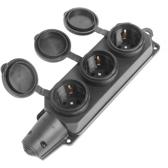 Сетевые фильтры: Розетка трёхместная SmartBuy SBE-16-3-00-R каучуковая, 16 A, 230 В, 2P + PE, с заглушками, IP 44 фотографии