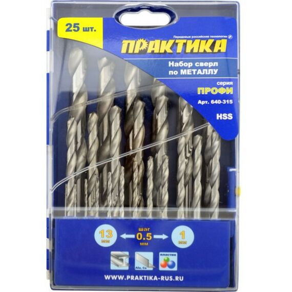 Наборы оснастки: Сверла набор/металл Практика 640-315 25шт, 1-13мм, кассета фотографии
