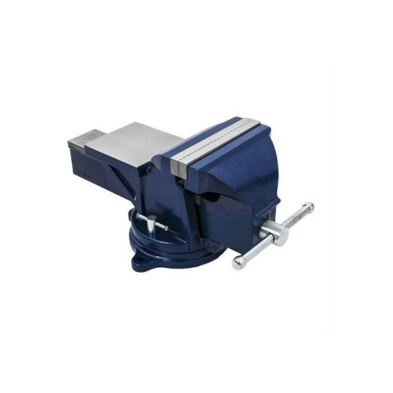 Тиски, струбцины, наковальни: Тиски слесарные Кобальт 245-985 поворотные, ширина губок 125 мм, захват 130 мм, 13 кг, наковальня, коробка фотографии