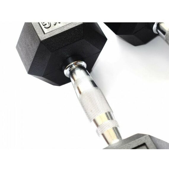 Гантели: Гантель гексагональная Original FitTools FT-HEX-30 обрезиненная, хромированная ручка, 30 кг фотографии