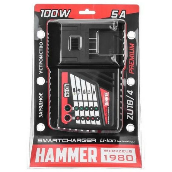 Аккумуляторы и ЗУ для инструмента: Устройство зарядное Hammer ZU18/4 18В PREMIUM Li-Ion, 100Вт, 2.3-5А [583520] фотографии