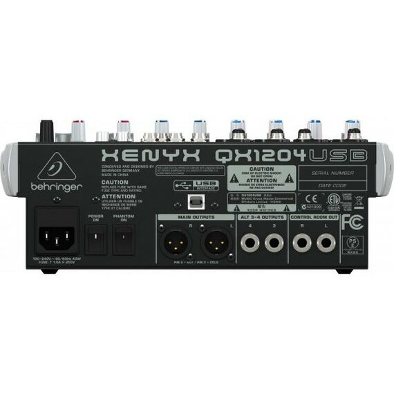 Микшерные пульты: Микшерный пульт Behringer XENYX QX1204USB с процессором эффектов Klark Teknik, 4 микрофонных входа с компрессорами,2 линейных стереопары, 60мм фейдеры, ПО Tracktion4 в комплекте фотографии