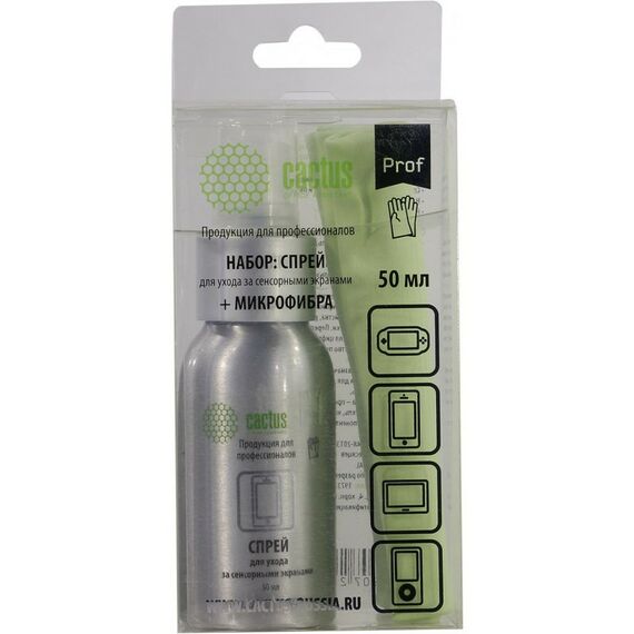 Чистящие средства: Комплект для очистки сенсорных экранов Cactus CSP-S3001AL 50мл + салфетка из микрофибры фотографии
