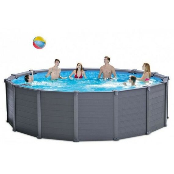 Бассейны: Бассейн каркасный Intex Graphite Gray 478х124 см песчаный фильтр насос лестница тент подстилка [26384] фотографии