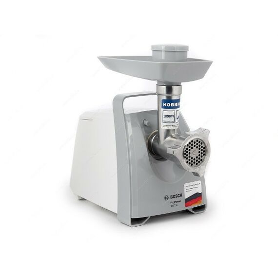 Мясорубки: Мясорубка BOSCH MFW66020 600/1800Вт, 3 кг/мин, цвет белый/серый фронт, реверс, ручка для переноски, отсек для хранения дисков фотографии