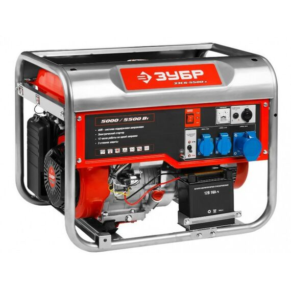 Электростанции: Бензиновый генератор с электростартером Зубр ЗЭСБ-5500-Э 5500 Вт фотографии