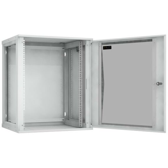 Шкафы и стойки: Настенный разборный шкаф TLK TWI-156045-R-G-GY 19", 15U, стеклянная дверь, Ш600хВ703хГ450мм, 1 пара монтажных направляющих, серый фотографии