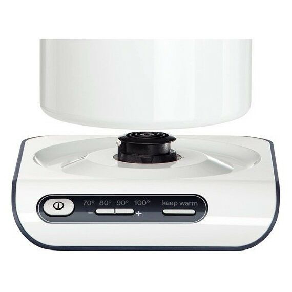 Чайники, термопоты: Чайник BOSCH TWK8611P Styline цвет белый, 2400Вт, пластиковый корпус с двойными стенками, внешняя отделка - нерж сталь/пластик, центр.контакт, плоский элемент, фильтр нерж.ст, электронная панель управления, выбор температуры нагрева 70-80-90-100°С, режим поддержания температуры фотографии