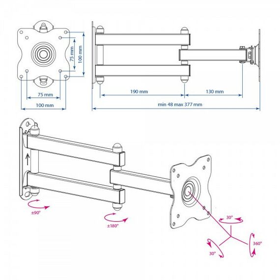 Крепеж для аудио-видео техники: Кронштейн для LED/LCD Kromax DIX-15 black ВРАЩЕНИЕ ЭКРАНА НА 360°, возможность размещения экрана, как в вертикальном, так и в горизонтальном положении фотографии
