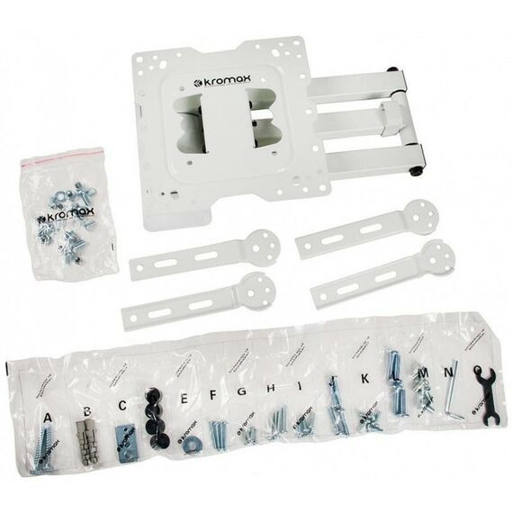 Крепеж для аудио-видео техники: Кронштейн для ТВ Kromax DIX-18 white 22"-55", наклон вверх +15°, наклон вниз -15°, поворот 180°, нагрузка до 40 кг, от 66 мм до 605 мм от стены фотографии