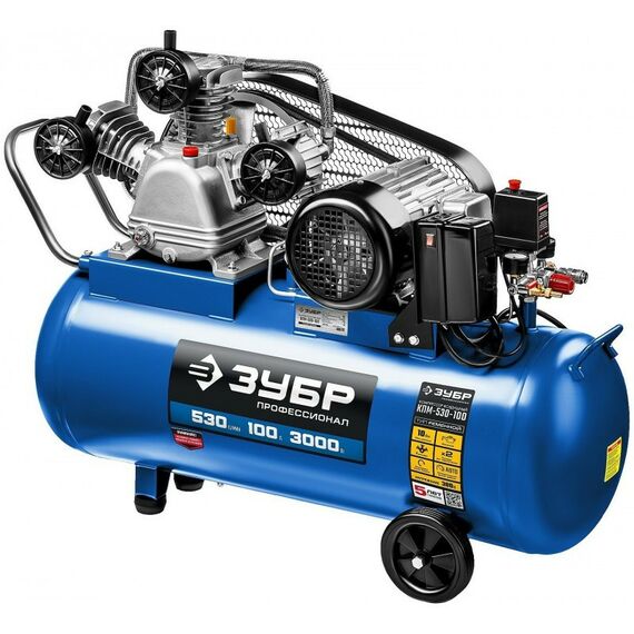 Компрессоры: Компрессор ременной Зубр КПМ-530-100 380 В, 530 л/мин, 100 л, 3000 Вт фотографии