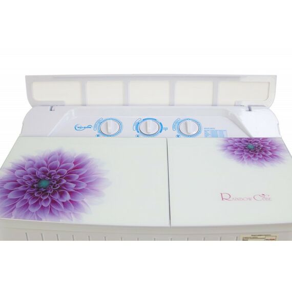 Стиральные машины: Стиральная машина WILLMARK WMS-85G полуавтомат, цвета: белое стекло - фиолетовые цветы фотографии