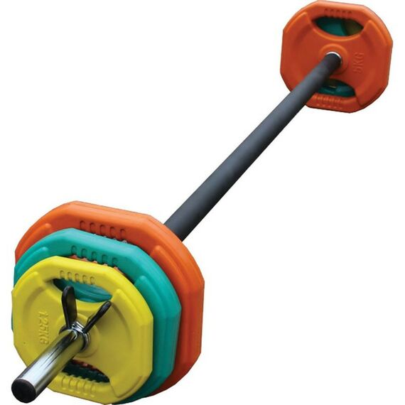 Фитнес оборудование: Штанга для аэробики PROFI-FIT 20090, обрезиненные диски (1.25 кг, 2.5 кг, 5 кг) по 2шт фотографии