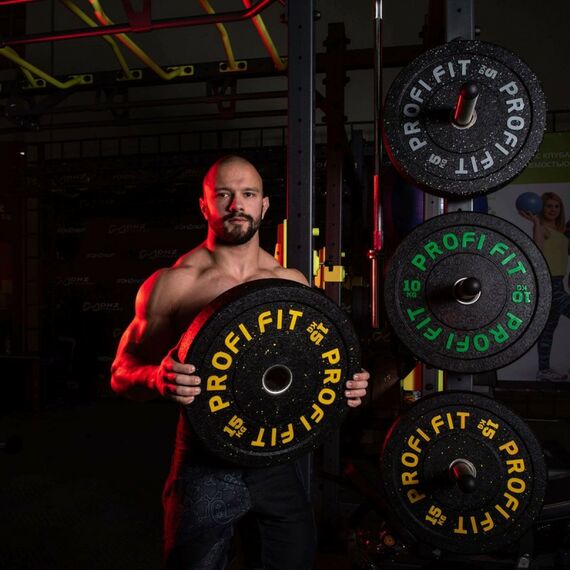 Диски d 50: Диск для штанги PROFI-FIT HI-TEMP D-51, 20 кг с цветными вкраплениями фотографии