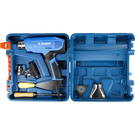 Фены технические: Фен технический Зубр Профессионал ФТ-П1800 К керамический изолятор, электронная регулировка температуры, 2 режима: 80-550град, 350/550л/мин, кейс, 1800Вт [ФТ-П1800 К] фотографии