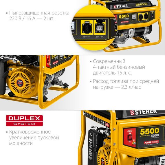 Электростанции: Бензиновый генератор STEHER GS-6500 5500 Вт фотографии
