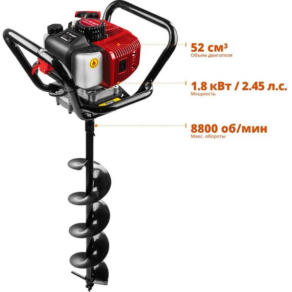 Мотобуры: Мотобур (бензобур) Зубр МБ1-200 Н со шнеком, d=60-200 мм, 52 см3, 1 оператор фотографии