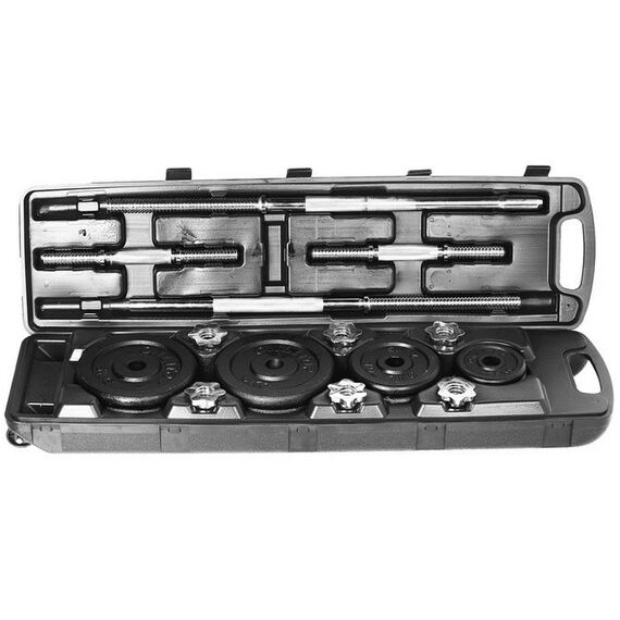 Гантели: Набор ONLITOP 578750 2 гантельных грифа, 1 гриф прямой 1,5 м, 20 дисков, вес 50 кг фотографии