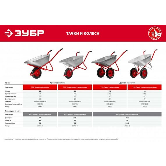 Тачки строительные: Тачка строительная Зубр Т-12 одноколесная, 180 кг [39960] фотографии