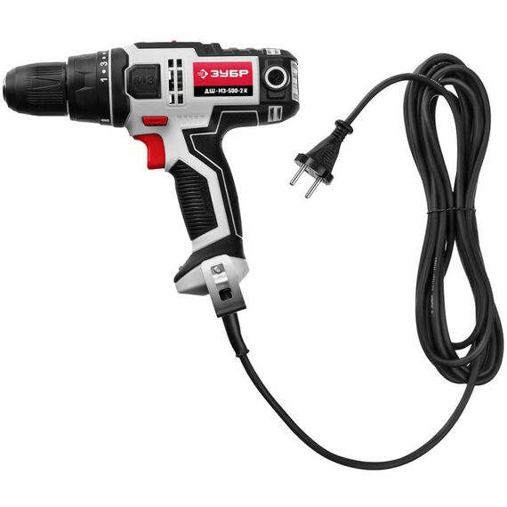 Дрели и шуруповерты: Дрель-шуруповерт сетевая Зубр Мастер ДШ-М3-500-2 К 500 Вт, 0-450/0-1800 об/мин, в кейсе фотографии