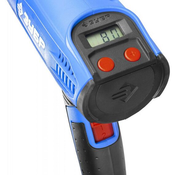 Фены технические: Фен технический (строительный) Зубр Профессионал ФТ-П2000 М2Д керам изол-р, ЖК-диспл., память темп-ры, 2 режима: 80-600град, 220/550 л/мин, 2000Вт фотографии