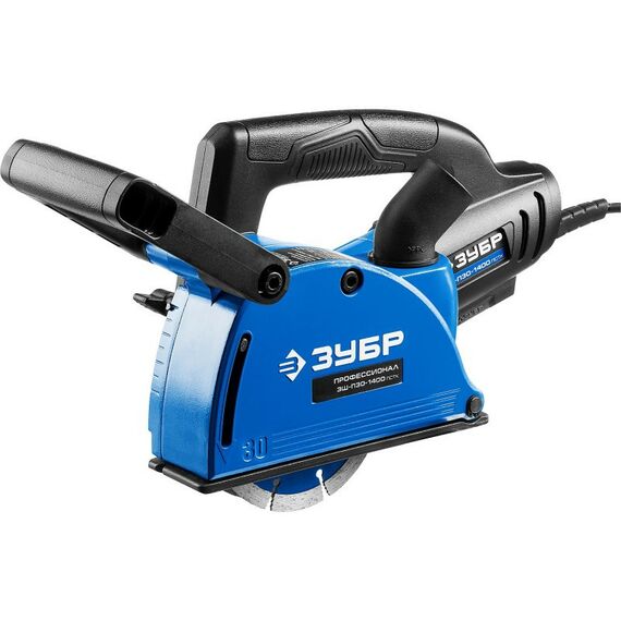 Штроборезы, бетонорезы: Штроборез (бороздодел) Зубр Профессионал ЗШ-П30-1400 ПСТ макс. глуб. паза 30 мм, 125 мм, подключ. пылесоса, плавн пуск, защита от перегрузки, 1400 Вт фотографии