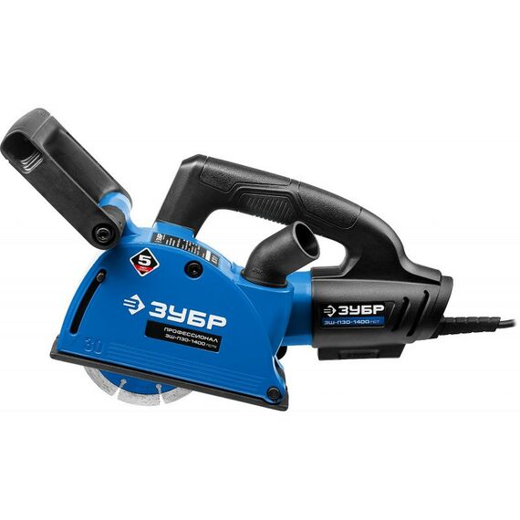 Штроборезы, бетонорезы: Штроборез (бороздодел) Зубр Профессионал ЗШ-П30-1400 ПСТ макс. глуб. паза 30 мм, 125 мм, подключ. пылесоса, плавн пуск, защита от перегрузки, 1400 Вт фотографии