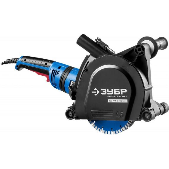 Штроборезы, бетонорезы: Штроборез (бороздодел) Зубр Профессионал ЗШ-П45-2100 ПВТК макс. глуб. 45 мм, 180 мм, подключ. пылесоса, плавный пуск, защита от перегрузки, 2100 Вт фотографии