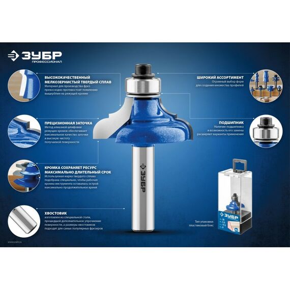 Принадлежности для фрезерных станков: Набор фрез для вагонки Зубр 28770-50-H2 50x30мм, хвостовик 8мм фотографии