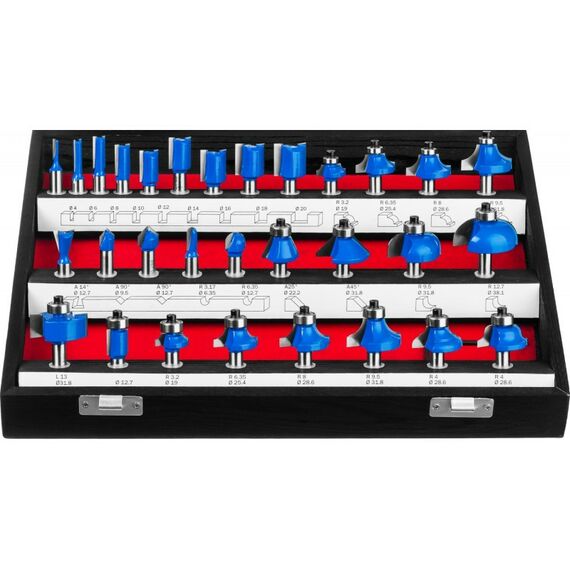 Принадлежности для фрезерных станков: Набор профильных фрез по дереву Зубр Профессионал 28796-H30 30шт фотографии